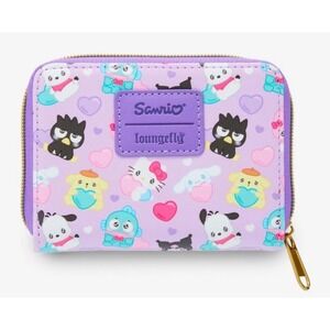 Loungefly Hello Kitty And Friends Hearts kawaii purple Mini‎ Zipper Wallet New